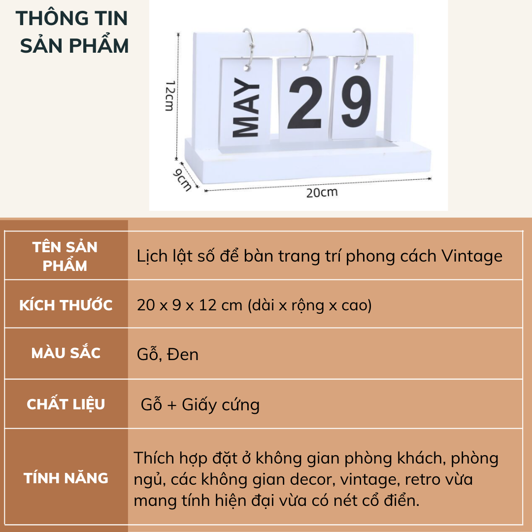 Lịch để bàn lật số 2025 phong cách Vintage DECOSA