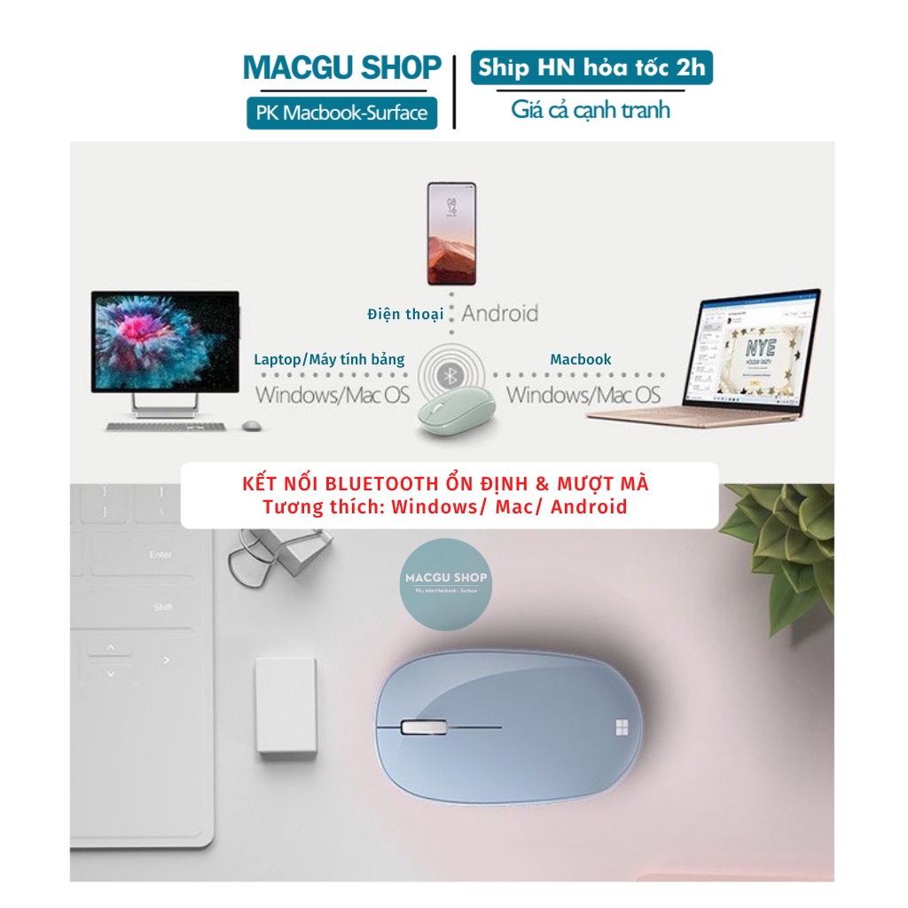 Chuột Microsoft bluetooth không dây Macbook, Laptop, Surface-4 Màu-Hàng