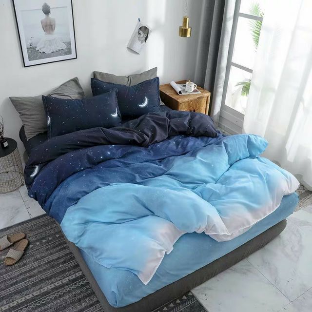 Bộ Chăn Ga Gối Bầu Trời Đêm Cotton Poly Bộ Chăn Ga Gối Cao Cấp Nhập Khẩu 5 Món, 4 Món Sản Phẩm Chăn Ga Gối Nệm Dùng 4 Mùa
