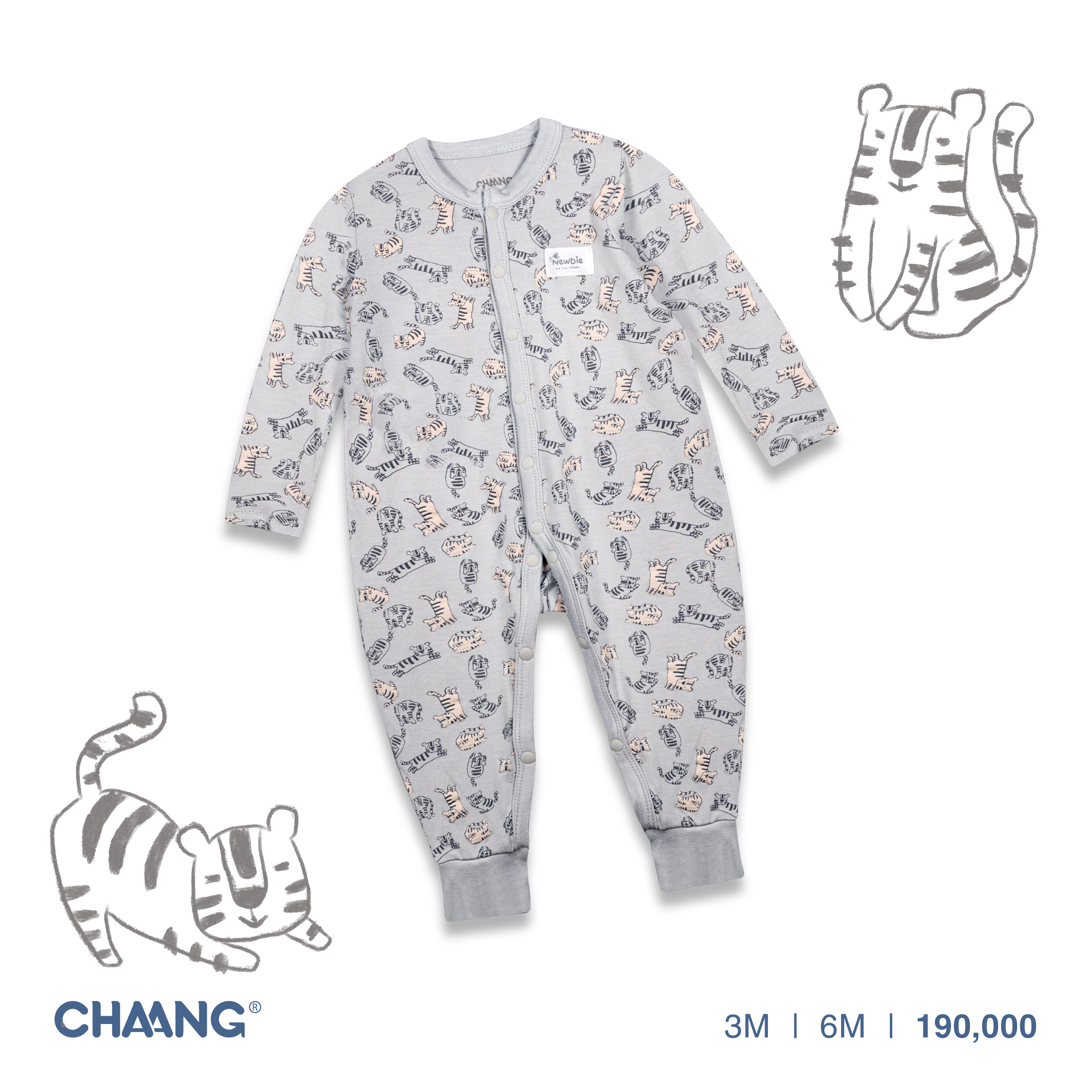 [CHAANG] Bộ body cúc giữa cho bé Tigger hổ xám Chaang