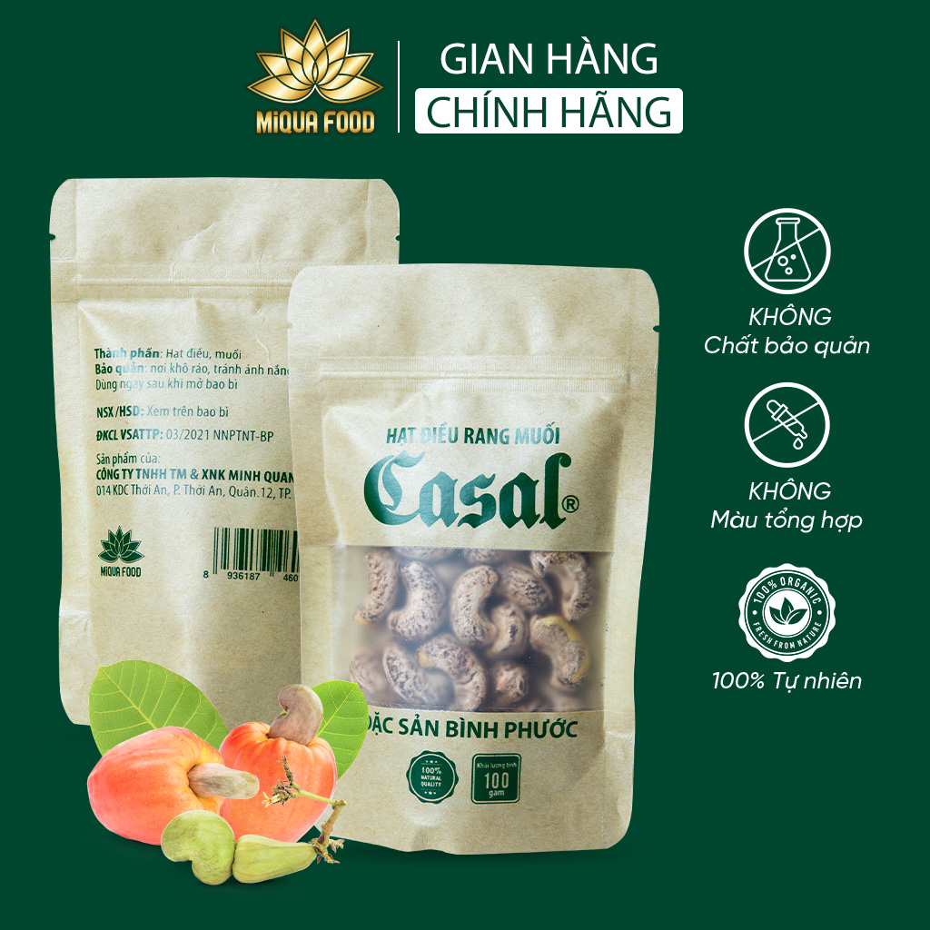 Hạt điều vỏ lụa rang muối CASAL 100gr túi giấy