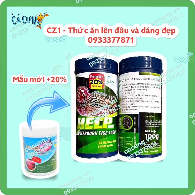 Thức ăn cám lên đầu cho cá la hán cao cấp - Cz1 Help Kok 100g - Hàng Công Ty Thái Lan