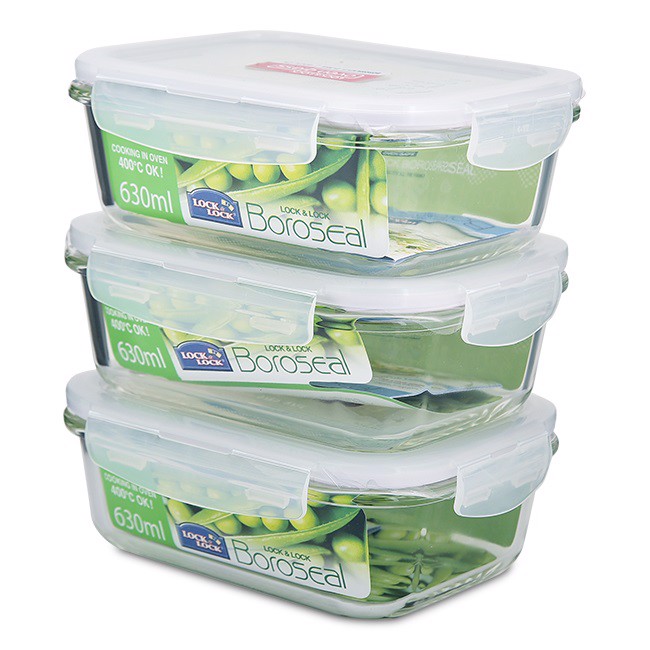 Combo 3 Hộp thủy tinh chịu nhiệt Lock&Lock Borosilicate LLG428 630ml - Kín khí - Chất liệu cao cấp - Giúp giữ nhiệt và hơi tốt - Không bám mùi