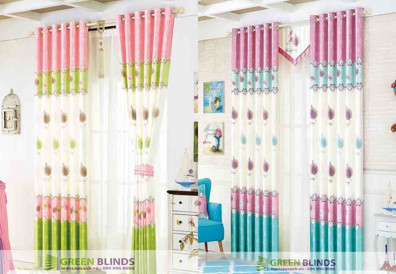 [HCM]Rèm cửa sổ cửa chính gấm hoa văn hai mặt [RÈM CỬA GẤM 2 MẶT ] Rèm cửa sổ cửa chính đẹp- Sẳn khoen- cắt ngắn chiều cao rèm miễn phí ( sản phẩm như hình 100%)màu khác nhau - họa tiết chiếc lá xanh lá phối hồng và xanh biển phối hồng
