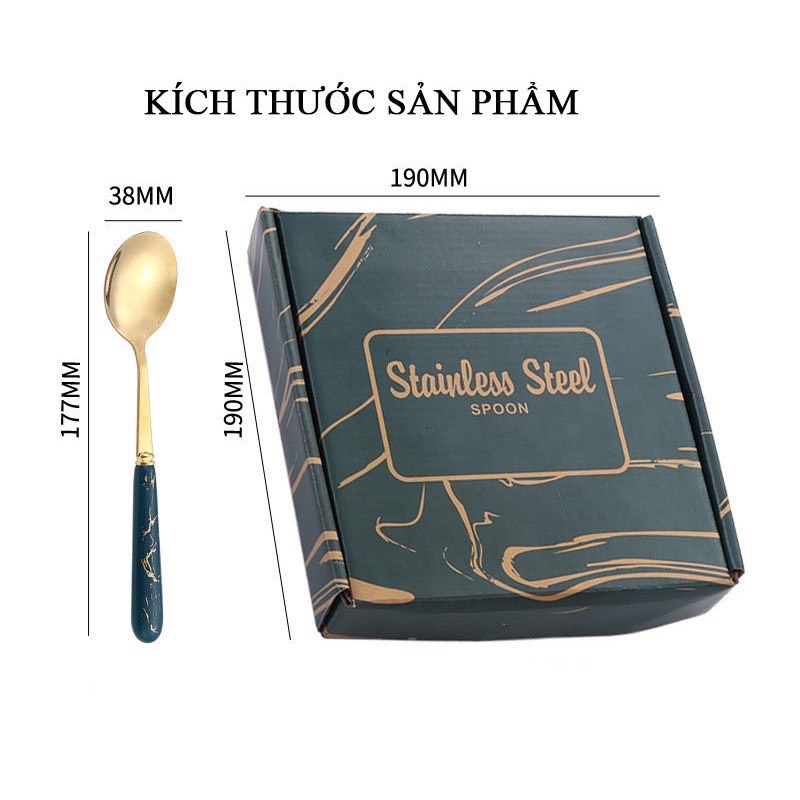 thìa cán sứ mạ vàng set 6 chiếc cao cấp V167