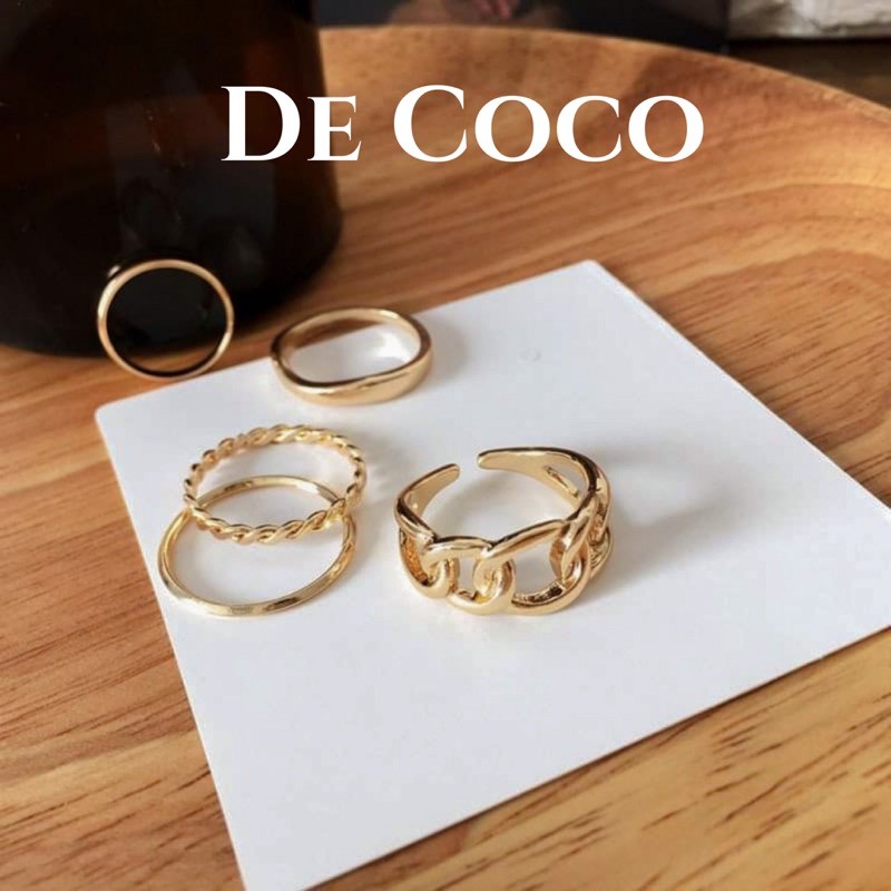 Set nhẫn nữ 5 chiếc basic màu vàng Gold De Coco decoco.accessories