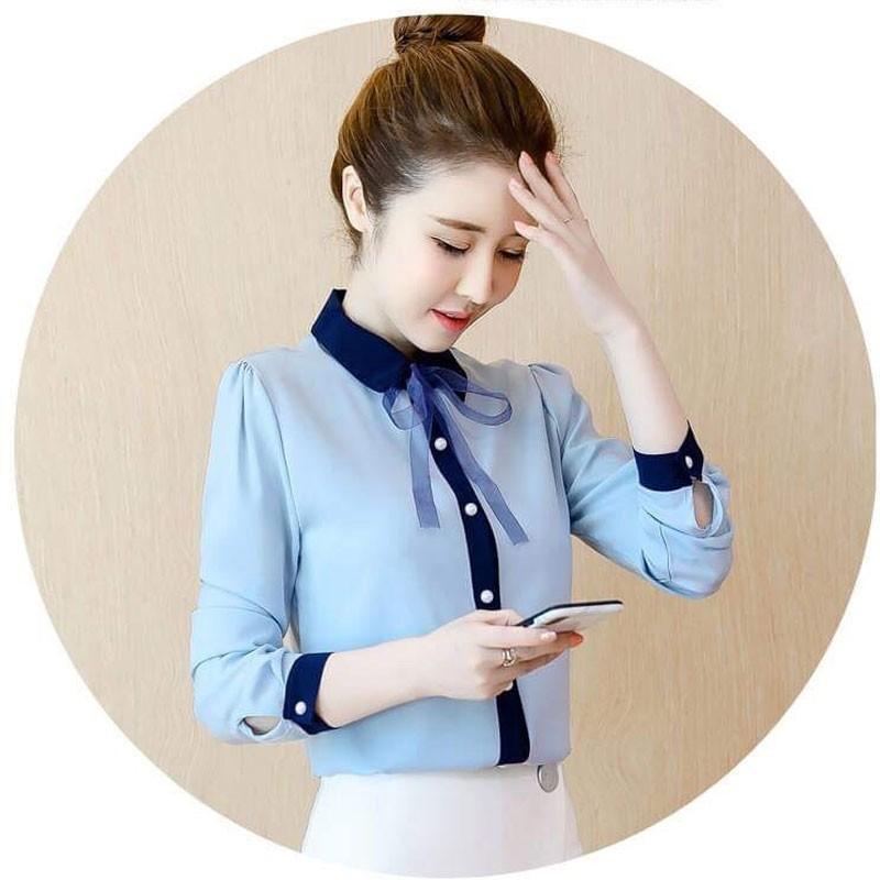 [HCM]Áo Sơ Mi Công Sở Viền Cổ Kèm Nơ