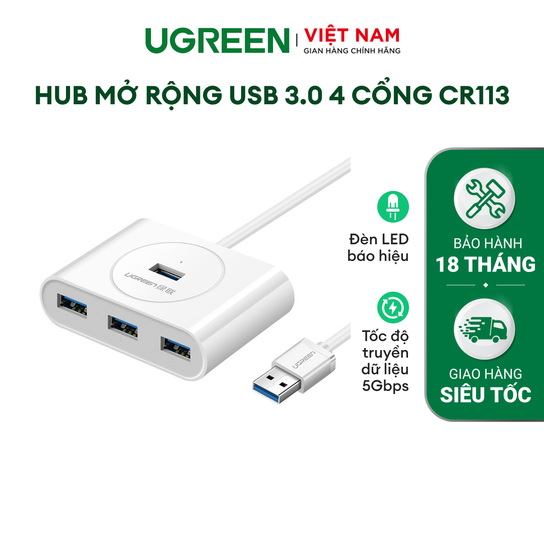Hub USB UGREEN CR113 | Mở rộng 4 cổng USB3.0 | Tốc độ 5Gbps | Bảo hành 18 tháng 1 đổi 1 | 20282 20283