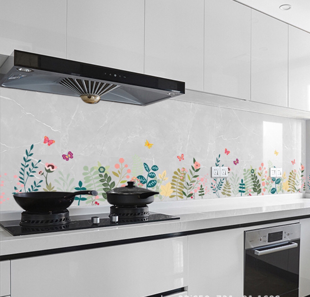 5 Mét Decal Dán Bếp 60cm Rộng Trong Suốt Chống Dầu Mỡ Có Keo - Hoa lá bướm xinh mới