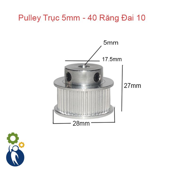 Buly, Puly, Pulley Trục 5mm - 40 Răng Đai 10, sử dụng với dây đai 2GT-10mm.