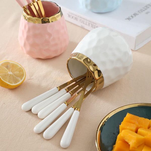 Set cốc dĩa 6 xiên gốm sứ