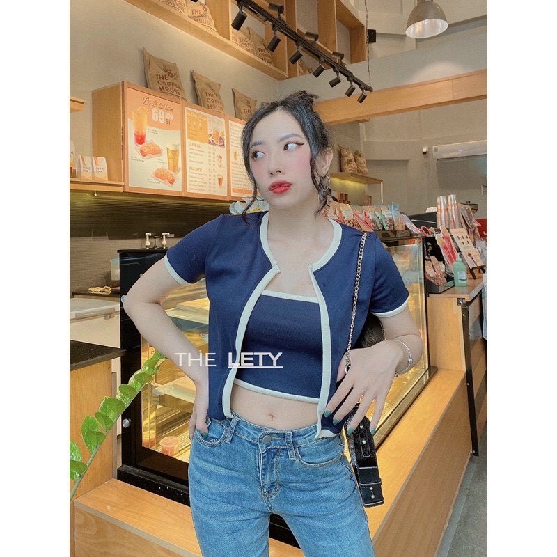Set Áo Thun Gân Nữ-Kèm 2 Món Croptop Cá Tính