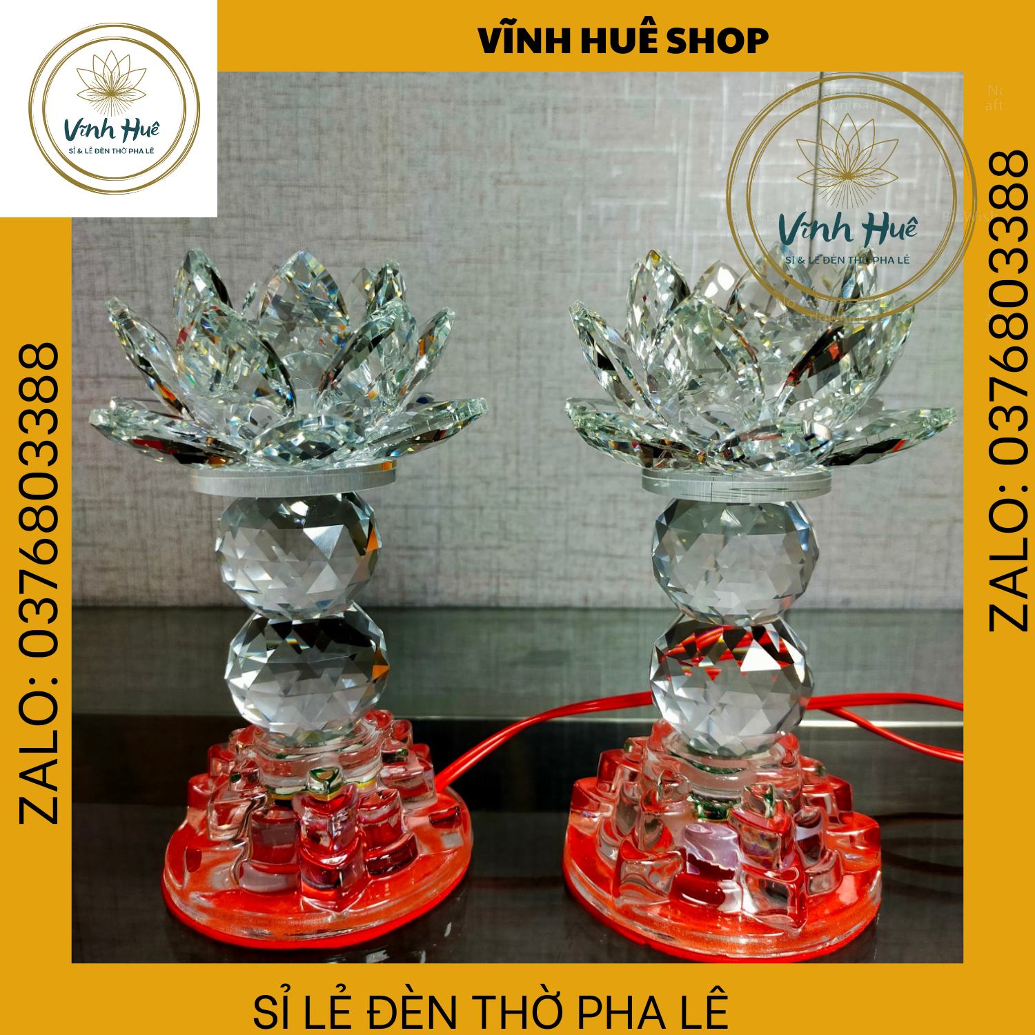 Đèn hoa sen pha lê. Đèn để bàn thờ, mạch led  7 màu . Đèn Thờ Cúng
