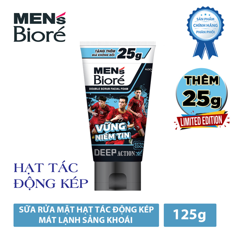 Sữa Rửa Mặt Men Biore Hạt Tác Động Kép Mát Lạnh Sảng Khoái 125g giá rẻ
