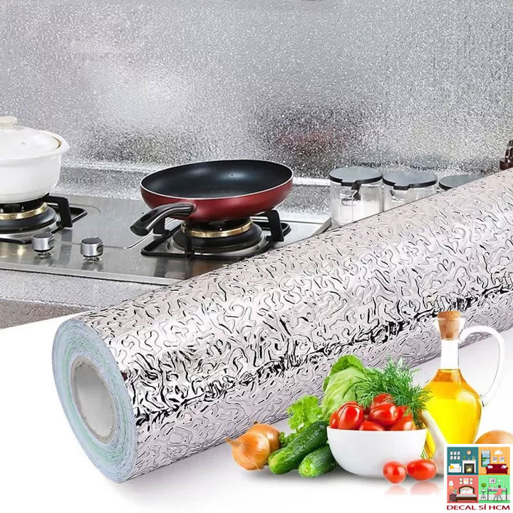 Cuộn giấy decal dán bếp tráng nhôm cách nhiệt, giấy bạc dán bếp khổ 60cm