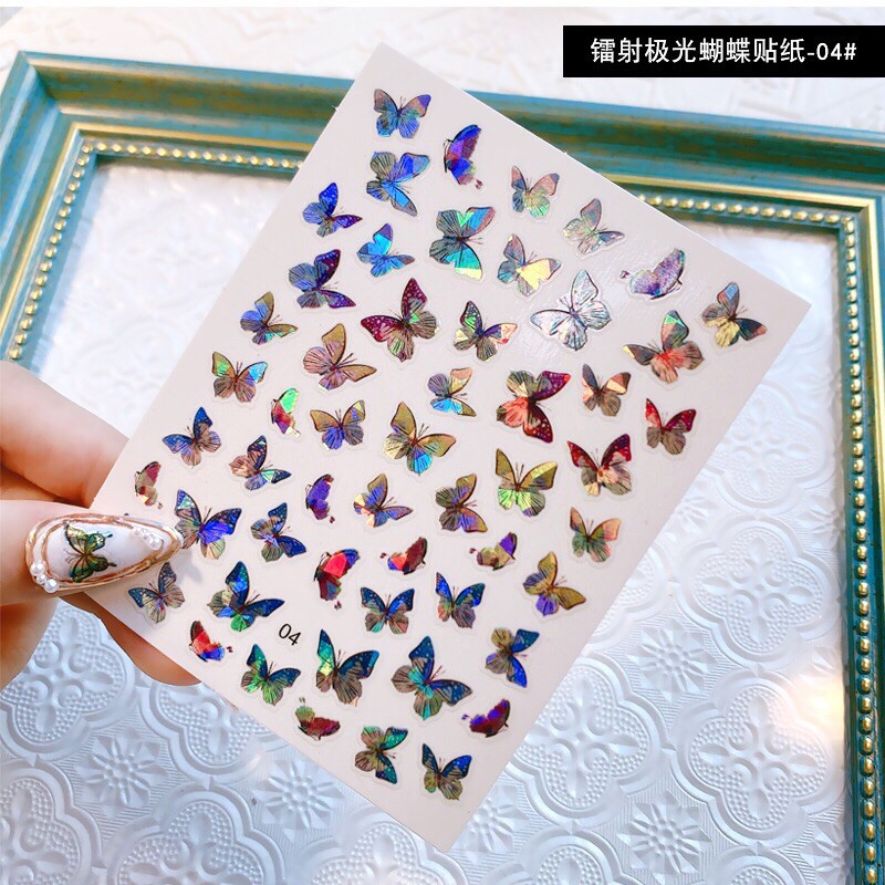 Stick bướm laze phản quang, stick bướm 3D đổi màu lấp lánh dưới ánh đèn MOON NAIL