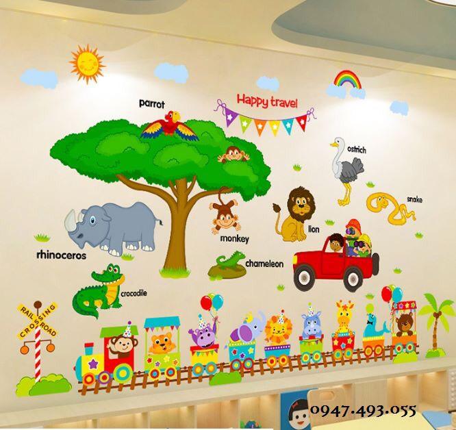 Hcm-bộ combo decal ghép đôi dán tường - thú vui nhộn và xe lửa sắc màu