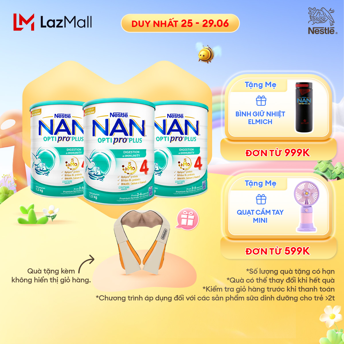 [CHỈ 25-29/6 QT Đơn 599K/999K][Tặng Máy massage lưng vai gáy] Bộ 3 Lon Sữa bột Nestlé NAN OPTIPRO PLUS 4 với 5HMO xuất xứ Thụy Sĩ - Hộp 1500g cho bé từ 2 - 6 tuổi - Sữa công thức dinh dưỡng cho trẻ giúp hỗ trợ tiêu hóa, đề kháng, trí não