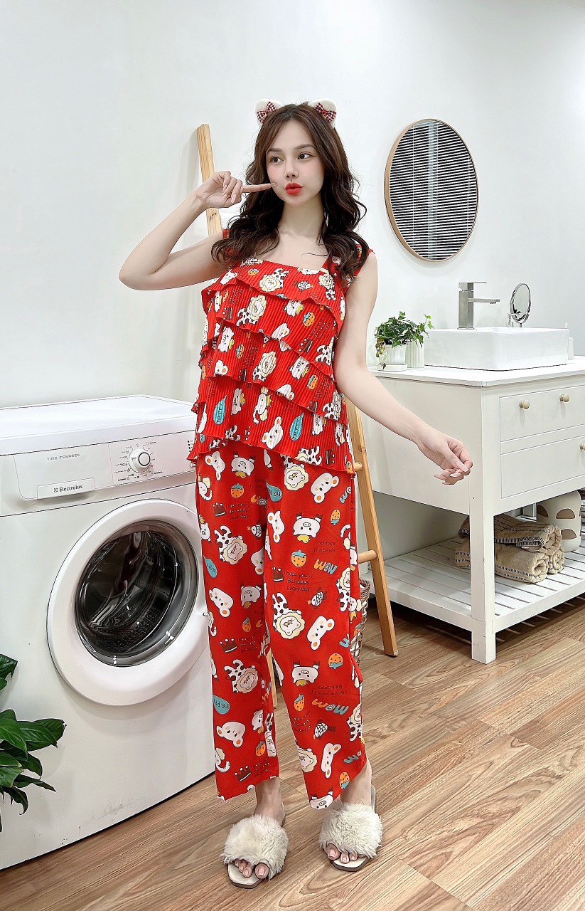 Set lụa hàn dập ly có túi họa tiết dễ thương trẻ trung (<60kg)