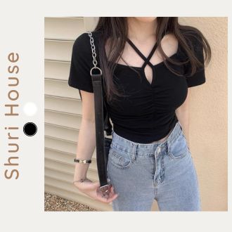 [EIGHTYK] Áo Croptop Tay Ngắn Phối Dây