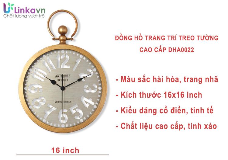 Đồng hồ trang trí treo tường cao cấp DHA0022 – Kiểu dáng cổ điển trang nhã