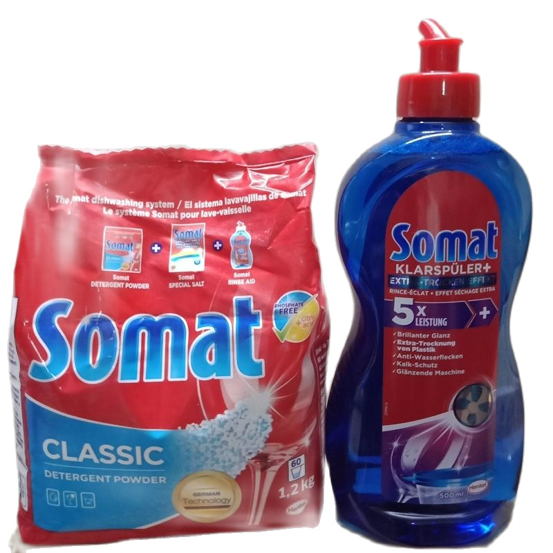 combo bột rửa bát Somat  và chai nước làm bóng ( Hàng Đức )