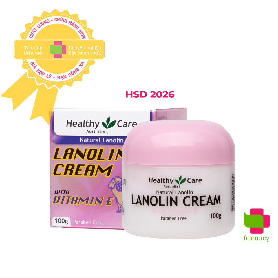 Kem mỡ cừu Healthy Care Lanolin Cream Sheep Plancenta và Vitamin E, Úc (100g) giúp cấp ẩm da cho mọi lứa tuổi