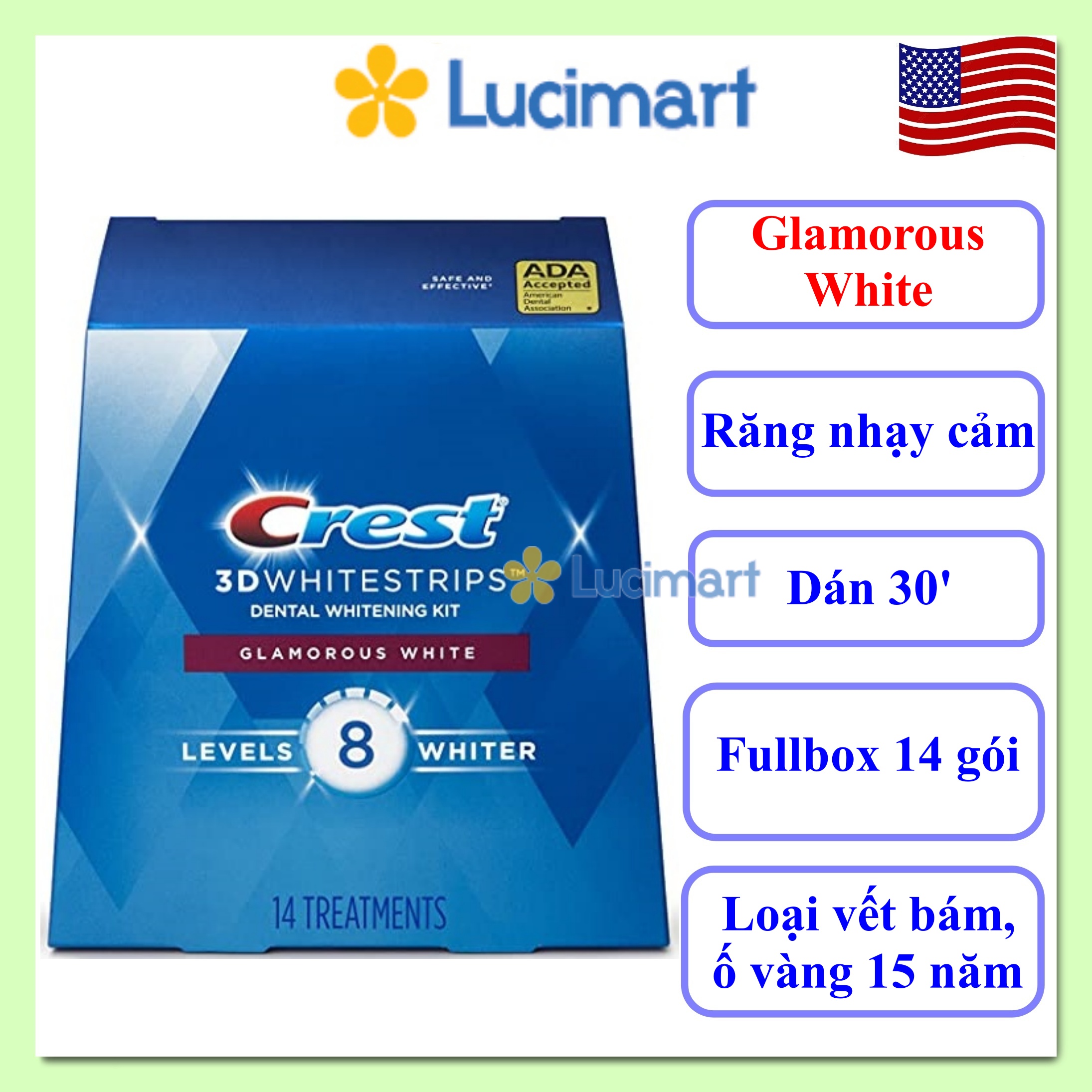 Miếng dán trắng răng Crest 3D Whitestrips Professional Effects Levels 20 Express Levels 12 [Hàng Mỹ]