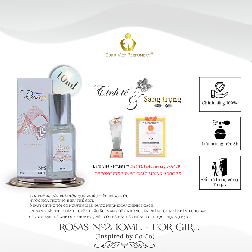 Nước hoa PARFUM DE ROSAS No.2 (R2) Nguồn gốc hương Từ Chanel CoCo (NƯỚC HOA NỮ)