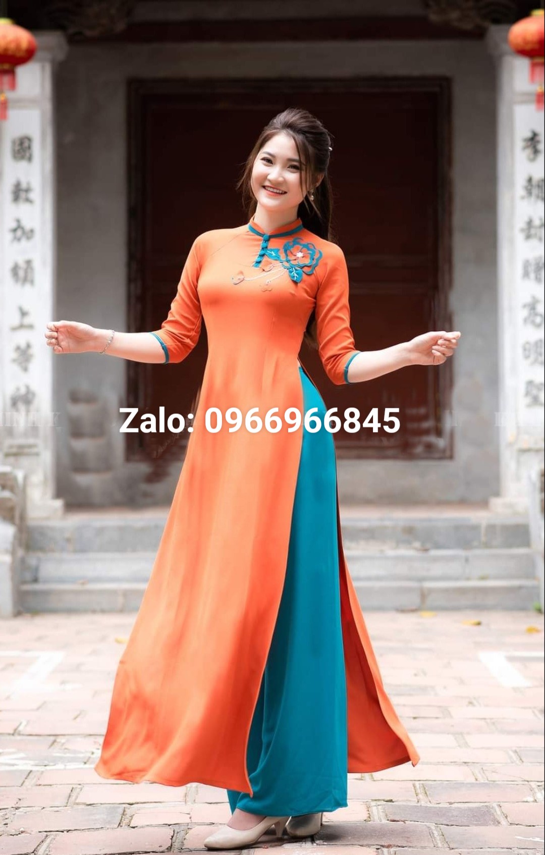 Áo dài lụa mỹ đính hoa trẻ trung - Áo Dài Đan Linh
