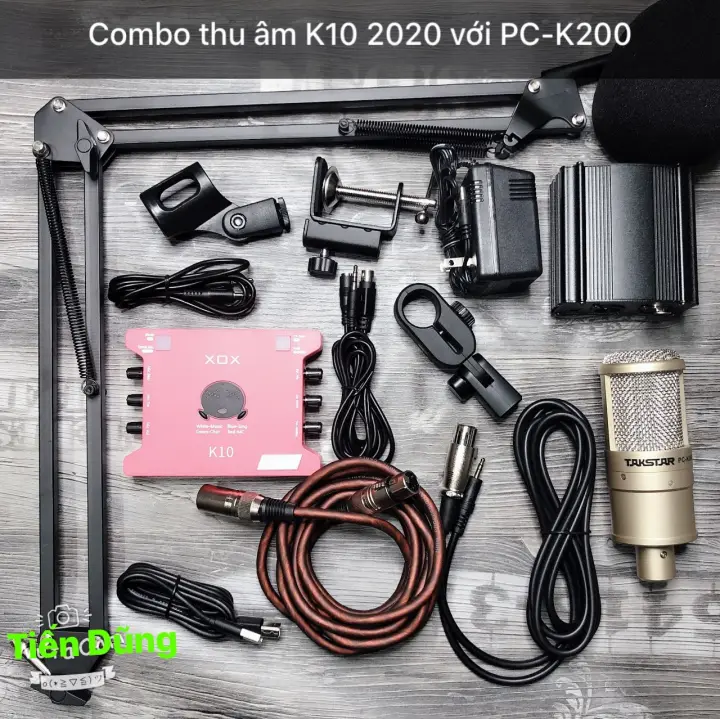 Combo Mic thu âm Takstar K200 Soundcard K10 2020 đã bao gồm dây live stream chân nguồn 48v 2 dây