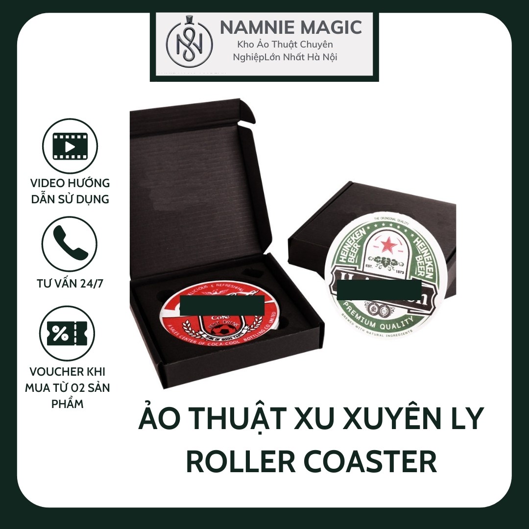 Đồ ảo thuật đồng xu xuyên ly, đế đạo cụ đồng xu biểu diễn đường phố, roller coaster, đồ chơi sáng tạo,thông minh