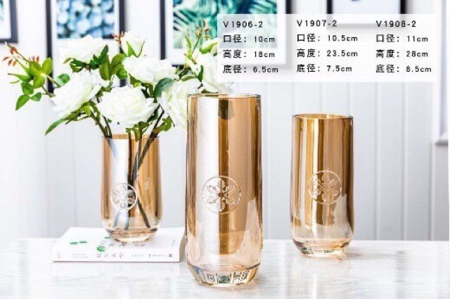 Lọ hoa thuỷ tinh vàng sang chảnh