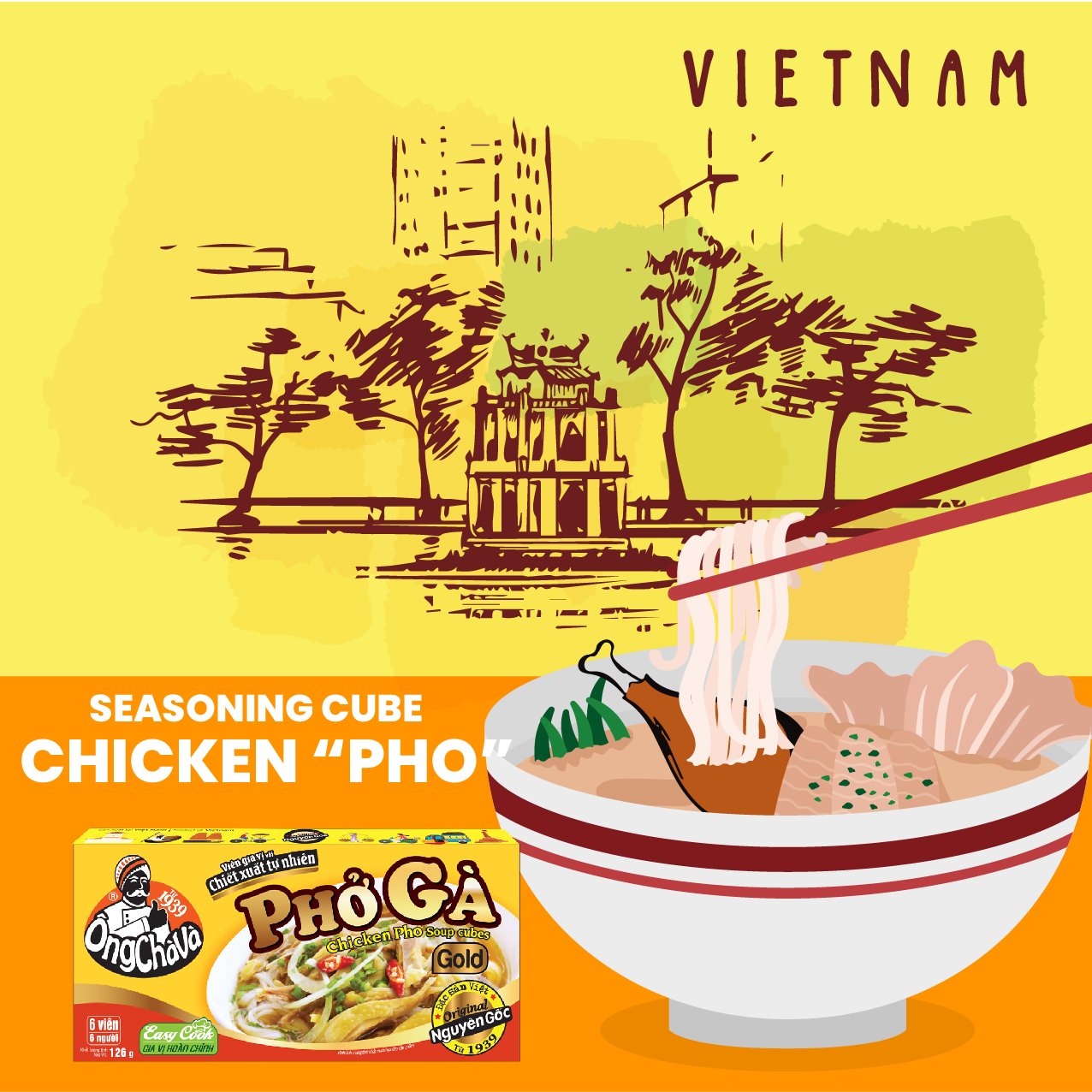 Ong Cha Va Chicken Pho soup cubes 75g (12 boxes)