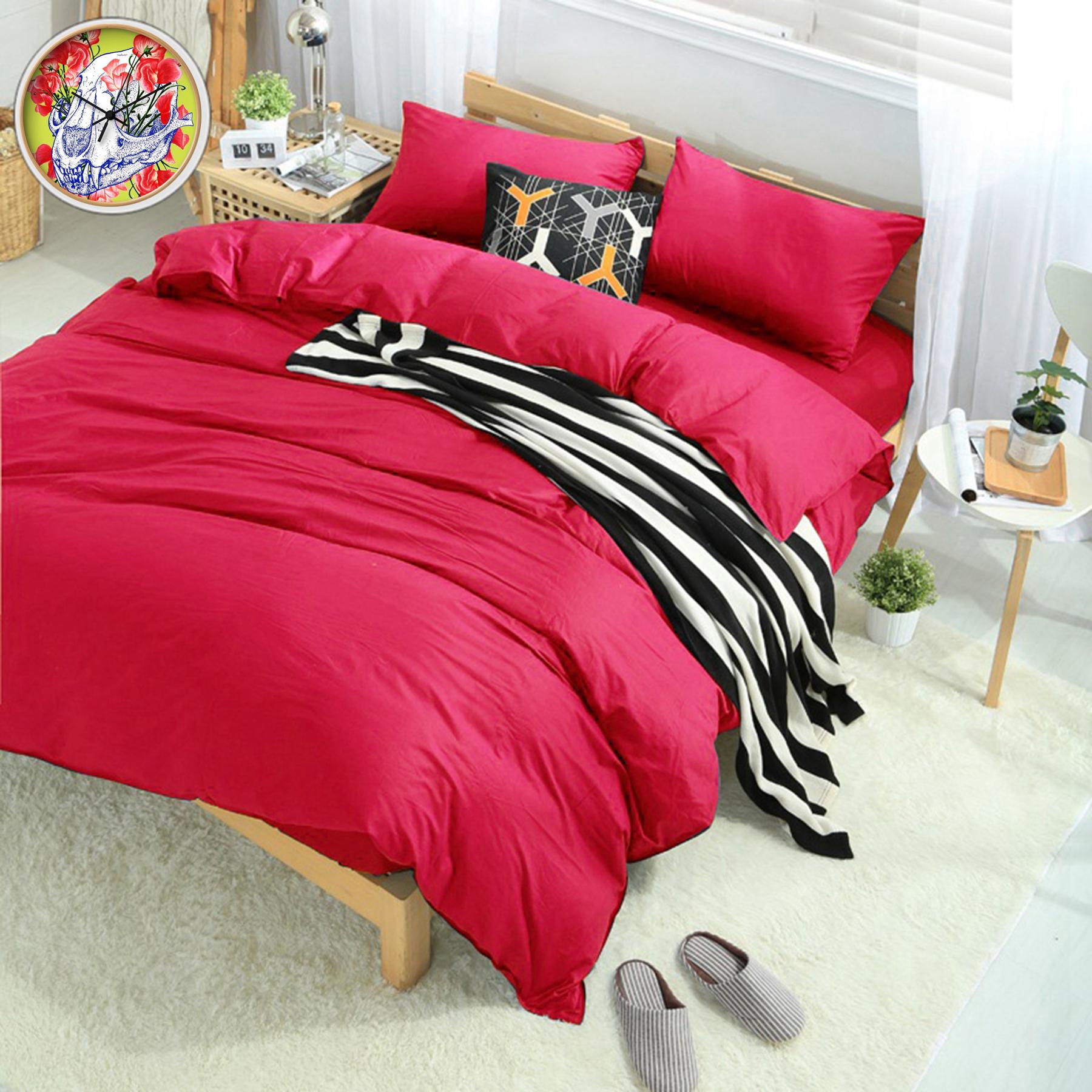 Bộ drap và mền cotton Yoona Korea (Red Rose)