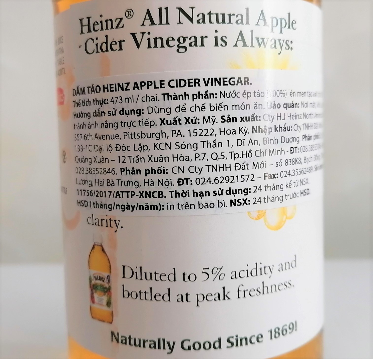 [CHAI TT 473ml] GIẤM TÁO [USA] HEINZ Apple Cider Vinegar