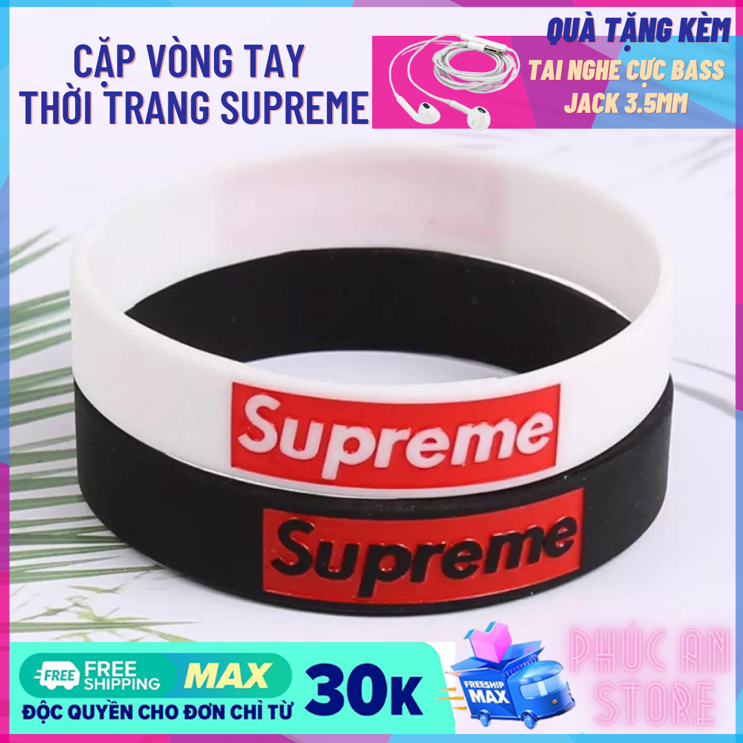 Cặp Vòng Tay Thời Trang Phong Cách Tuổi Teen Cá Tính Năng Động cho Giới Trẻ - Vòng Tay Phát Sáng Trong Đêm + Vòng Tay Supreme - Phúc An Store tặng kèm Tai Nghe Cực Bass Jack 3.5mm Thời Trang cho mỗi đơn hàng