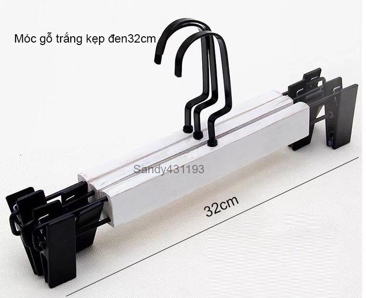 Móc Kẹp Váy Quần Gỗ Trắng Cao Cấp 32cm ( Bộ 10 móc )