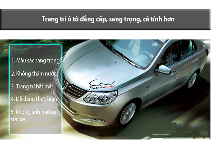Tem dán Sport mind lên nắp capo ô tô (màu đen - đỏ)