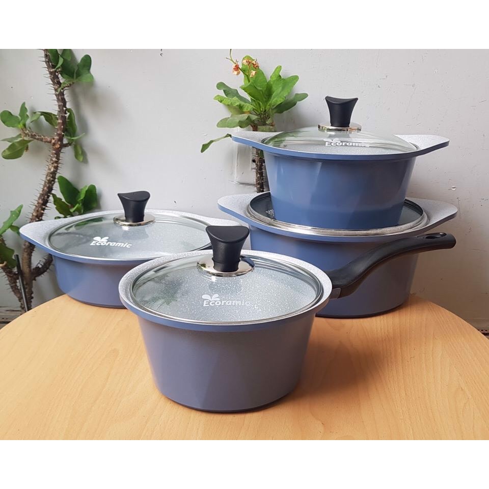 BỘ 4 NỒI ĐÁY TỪ ECORAMIC PLATINUM CAO CẤP (QUÁNH 16CM, NỒI 18CM.20CM.22CM) CHÍNH HÃNG