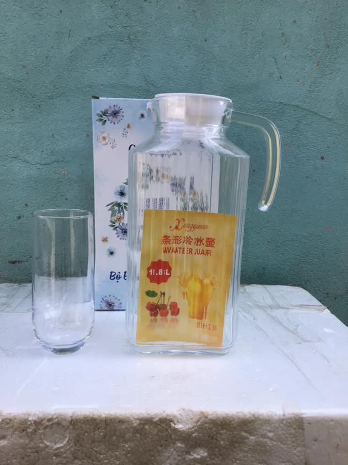 [Ảnh thật] Combo 1 bình thủy tinh 1.8 lít 1 ly thủy tinh 240ml
