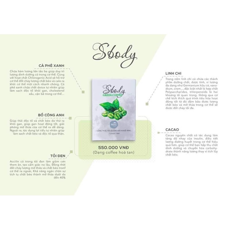 [HCM]Nấm caphe Giảm cân Sbody green coffee