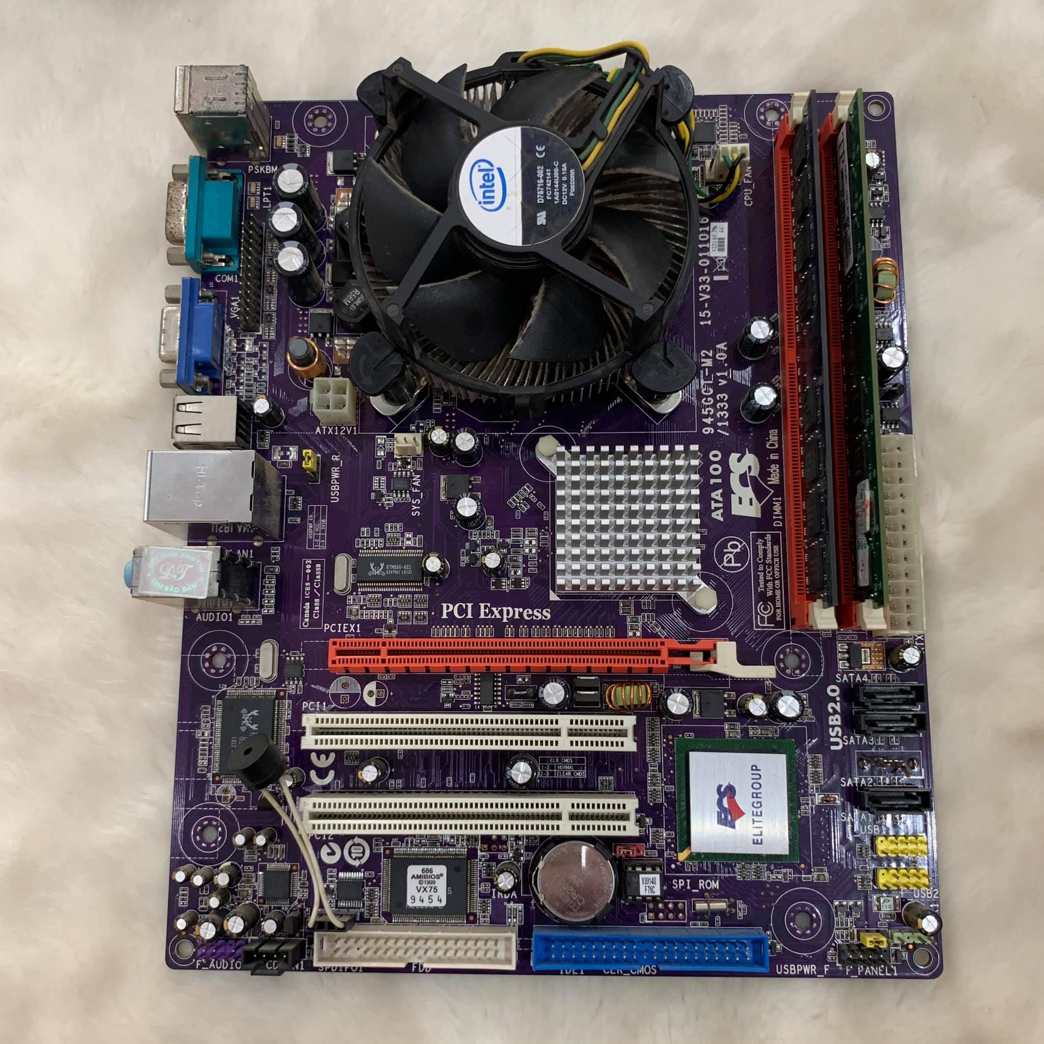 Combo Mainboard ECS 945 + CPU E2180 + Ram 2GB (Tặng kèm fan zin)