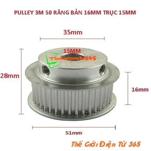 PULY BÁNH RĂNG NHÔM 3M50 50 RĂNG RỘNG ĐAI 16MM TRỤC 15MM