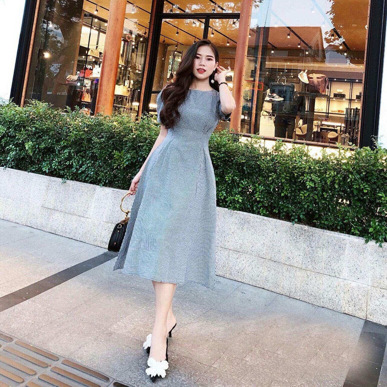 đầm Dáng Suông caro form dài