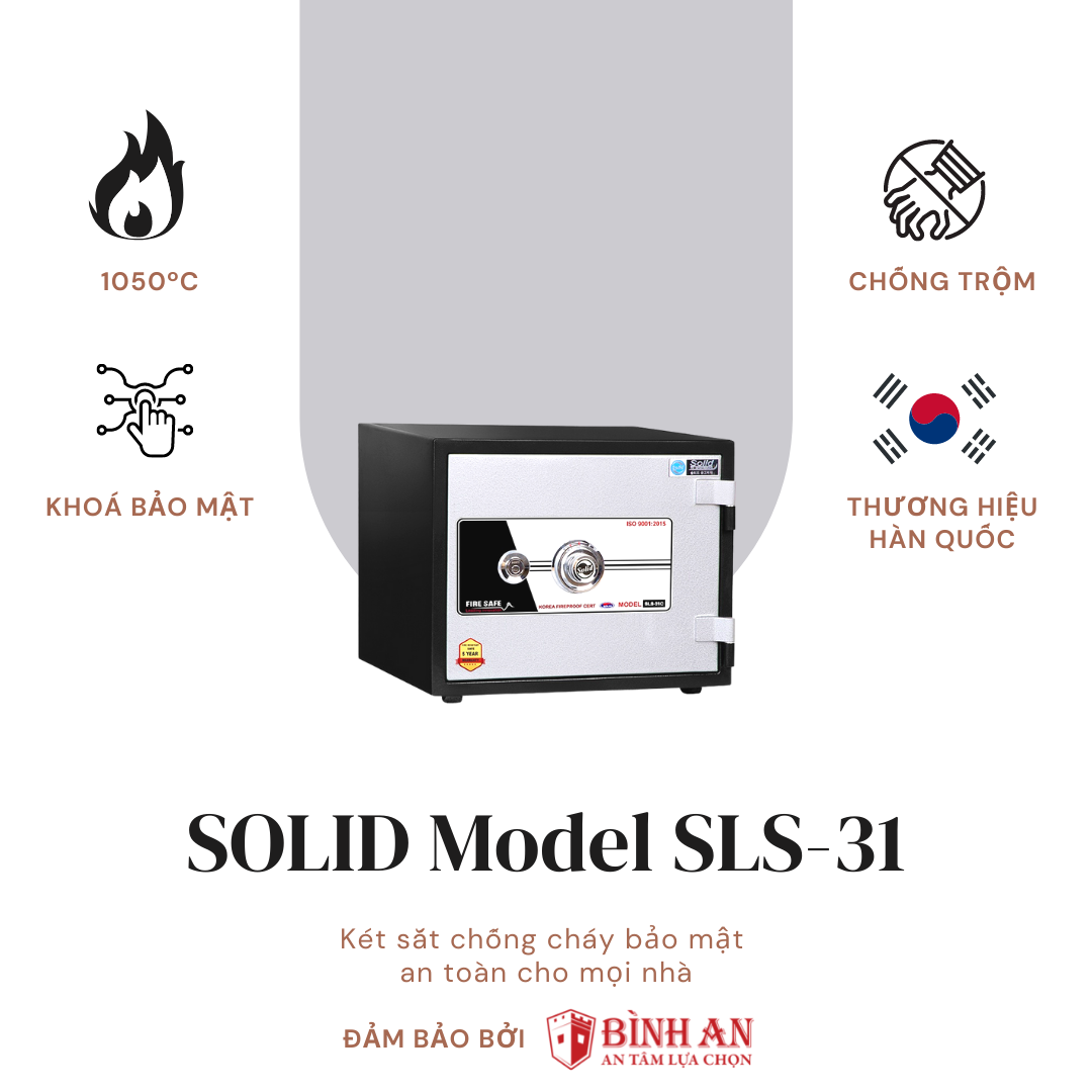 Két Sắt Solid SLS-31 (50kg) Chống Cháy 1000 độ C Hàn Quốc