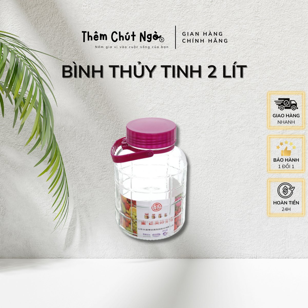 Bình thuỷ tinh 2L dùng để nuôi Scoby làm trà Kombucha 2000ml