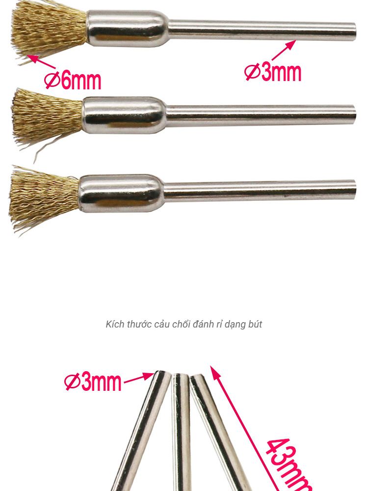 Chổi đánh rỉ 9 món - Bộ 9 chổi đánh gỉ trục 3mm