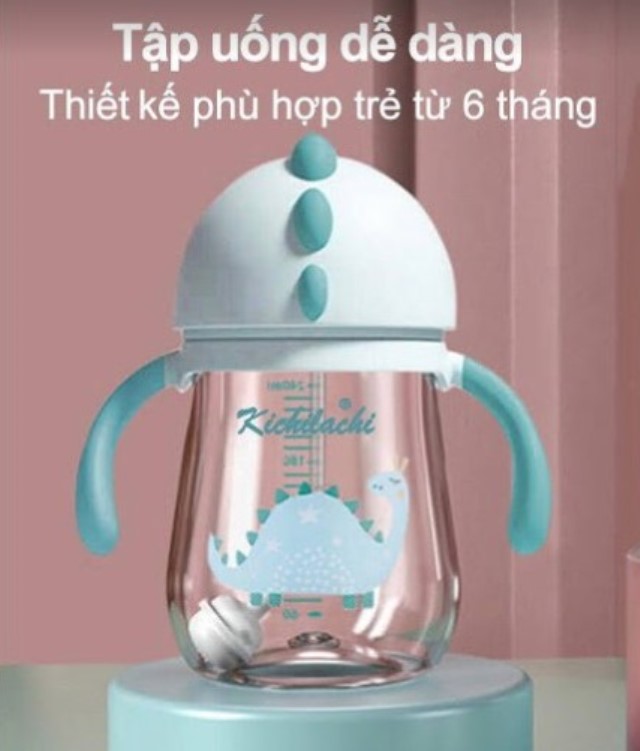 (FREESHIP ĐẾN 50k) (Khủng Long) Bình Tập Uống Nước PP Cao Cấp Có Ống Hút 240ml Kichilachi Kichi NAM3