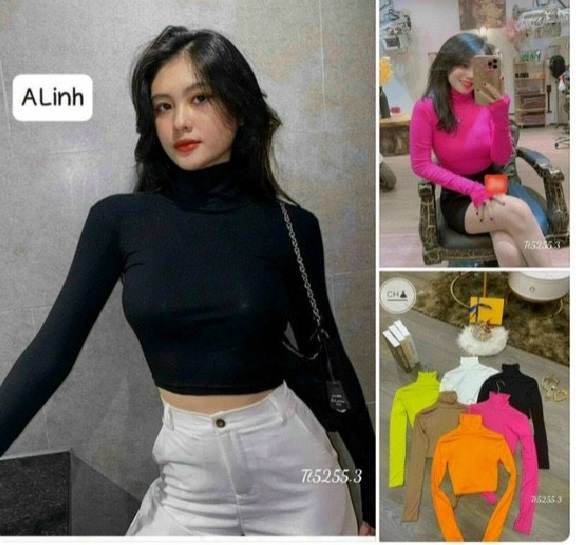 Áo Croptop Cổ Lọ Tay Dài Siêu Chất